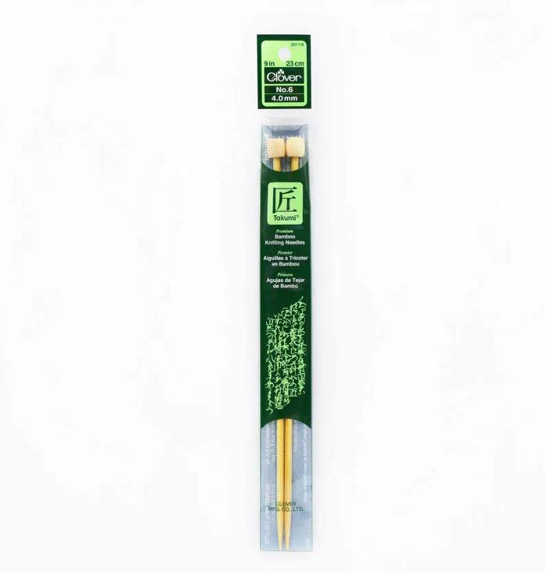 Clover Bamboo Knitting Needles 9" (Sizes 3 to 15)